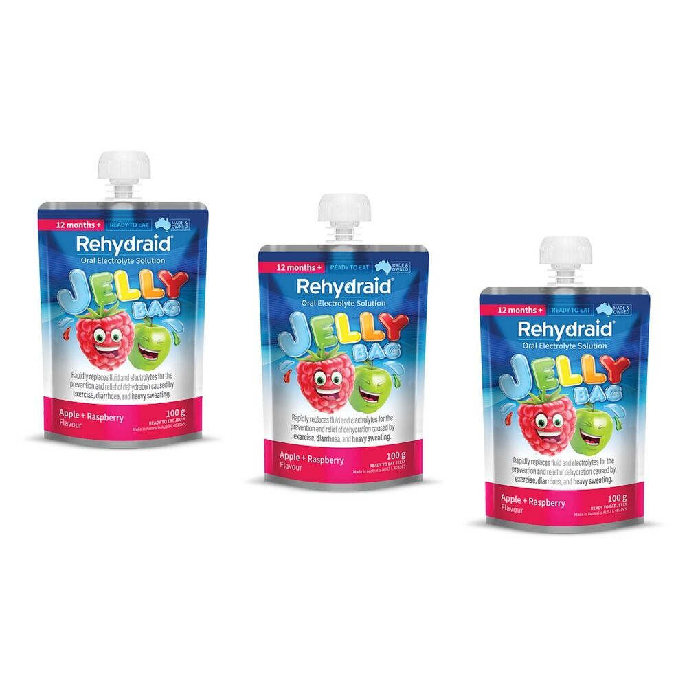 Rehydraid Apple Raspberry Jelly Bag 100g x 8 Bundle of 3