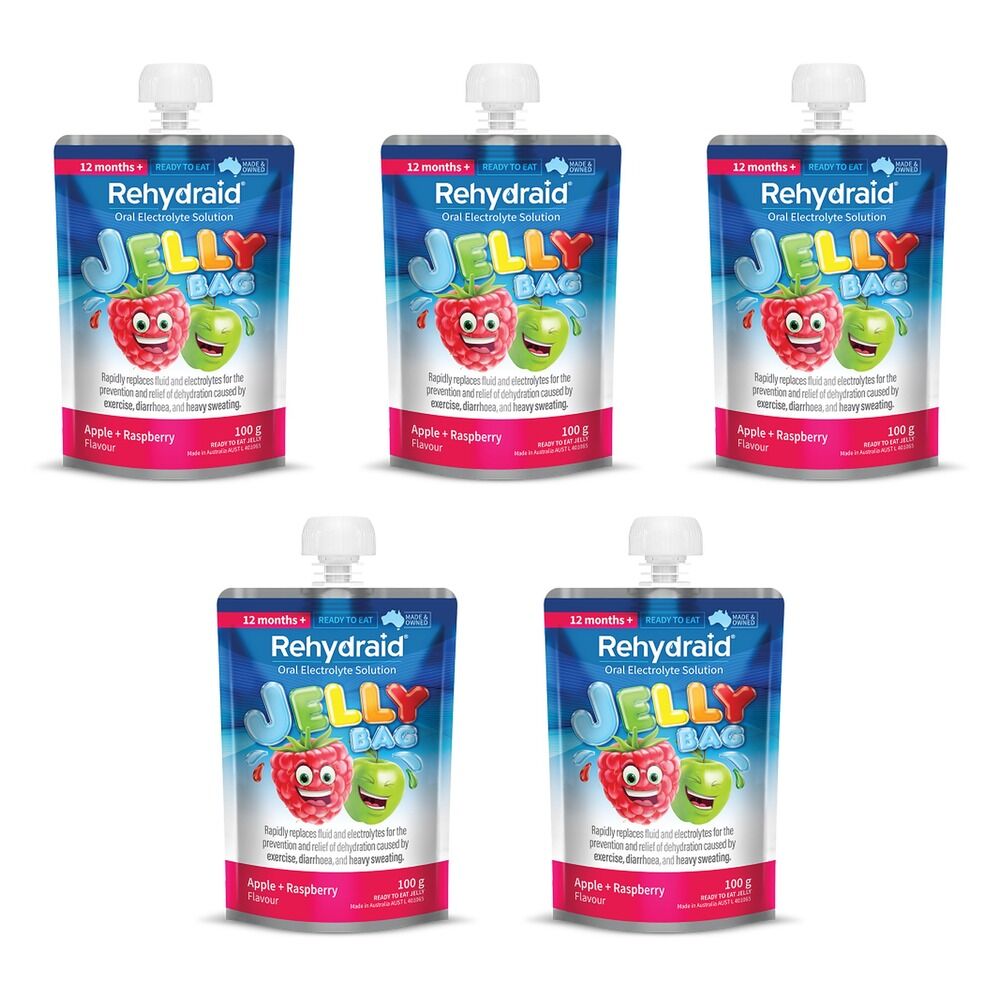 Rehydraid Apple Raspberry Jelly Bag 100g x 8 Bundle of 5