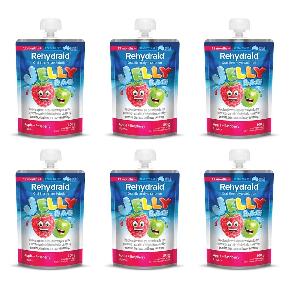 Rehydraid Apple Raspberry Jelly Bag 100g x 8 Bundle of 6