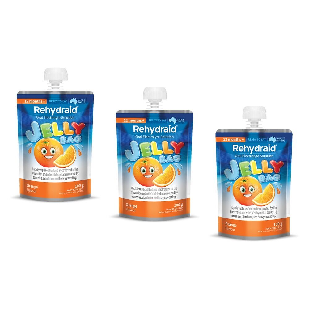Rehydraid Orange Jelly Bag 100g x 8 Bundle of 3