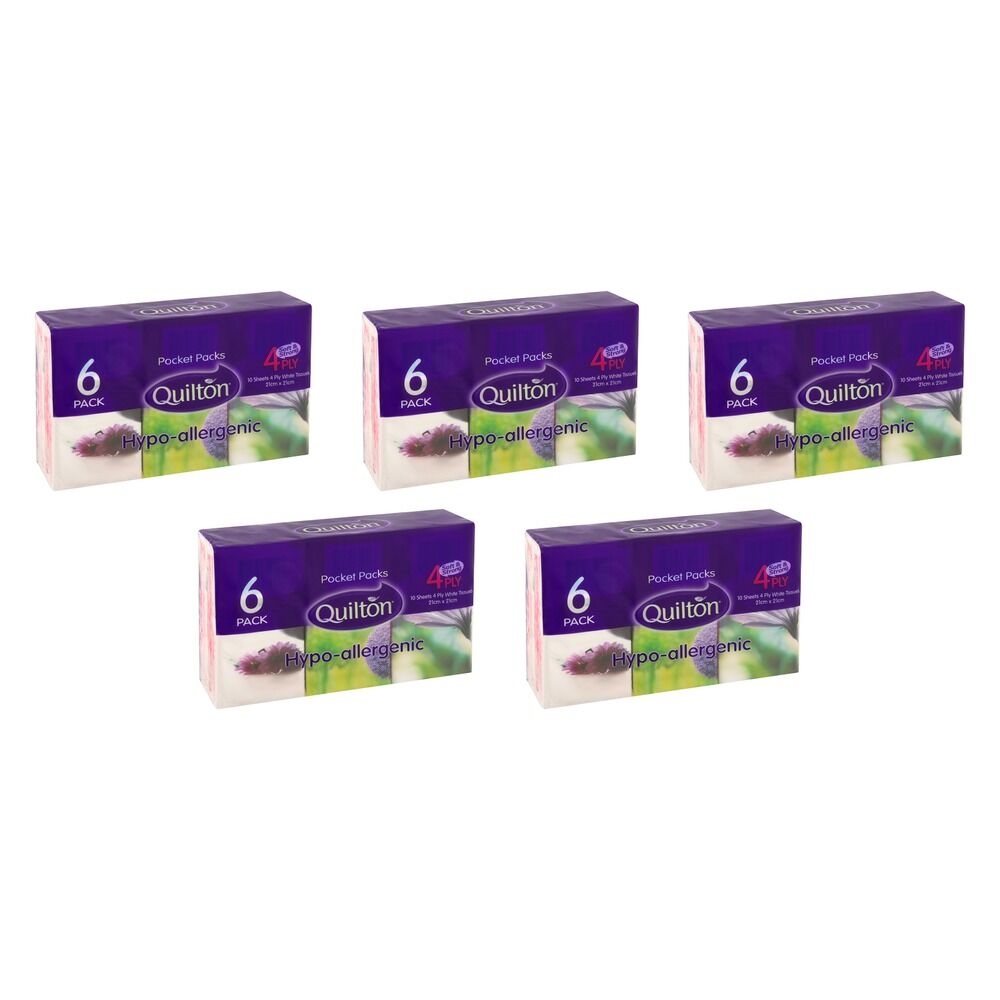 Quilton Pocket Pack Facial Tissues 6 Pack x 7 Bundle of 5