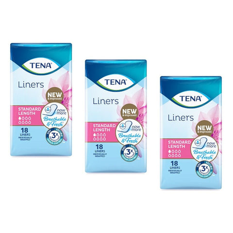 Tena Liners Standard Length 18 Pack x 6 Bundle of 3
