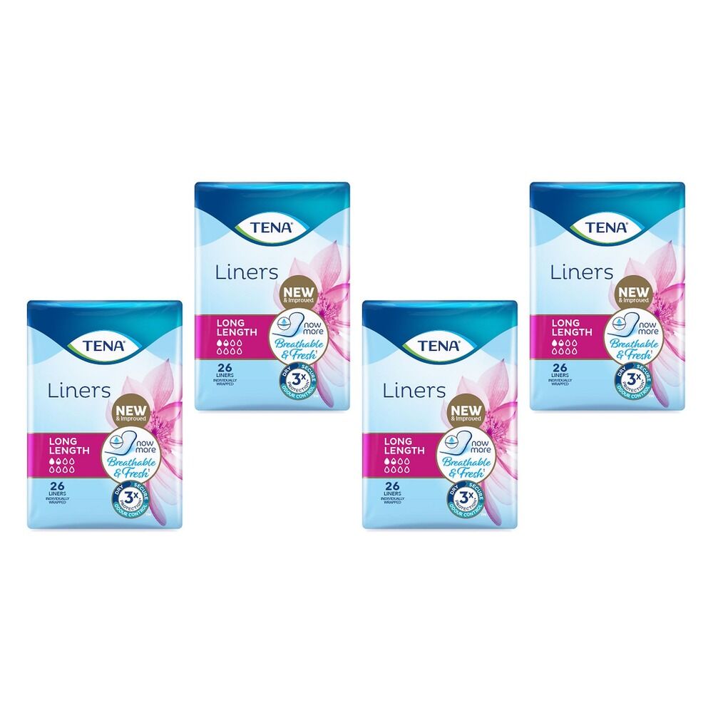 Tena Liners Extra Long Length 26 Pack x 6 Bundle of 4