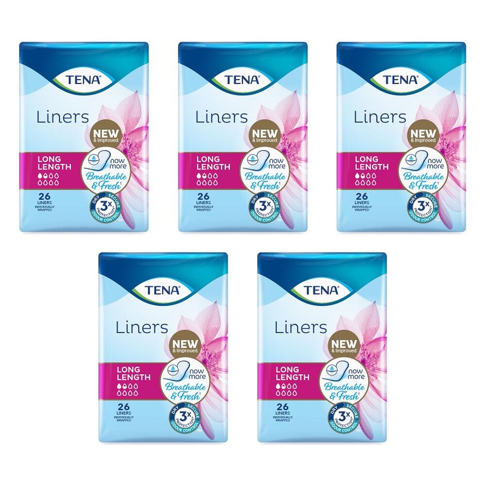 Tena Liners Extra Long Length 26 Pack x 6 Bundle of 5