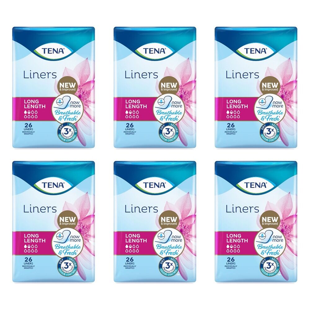 Tena Liners Extra Long Length 26 Pack x 6 Bundle of 6