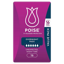 Poise Overnight Incontinence Pads 6 Drops 16 Pack