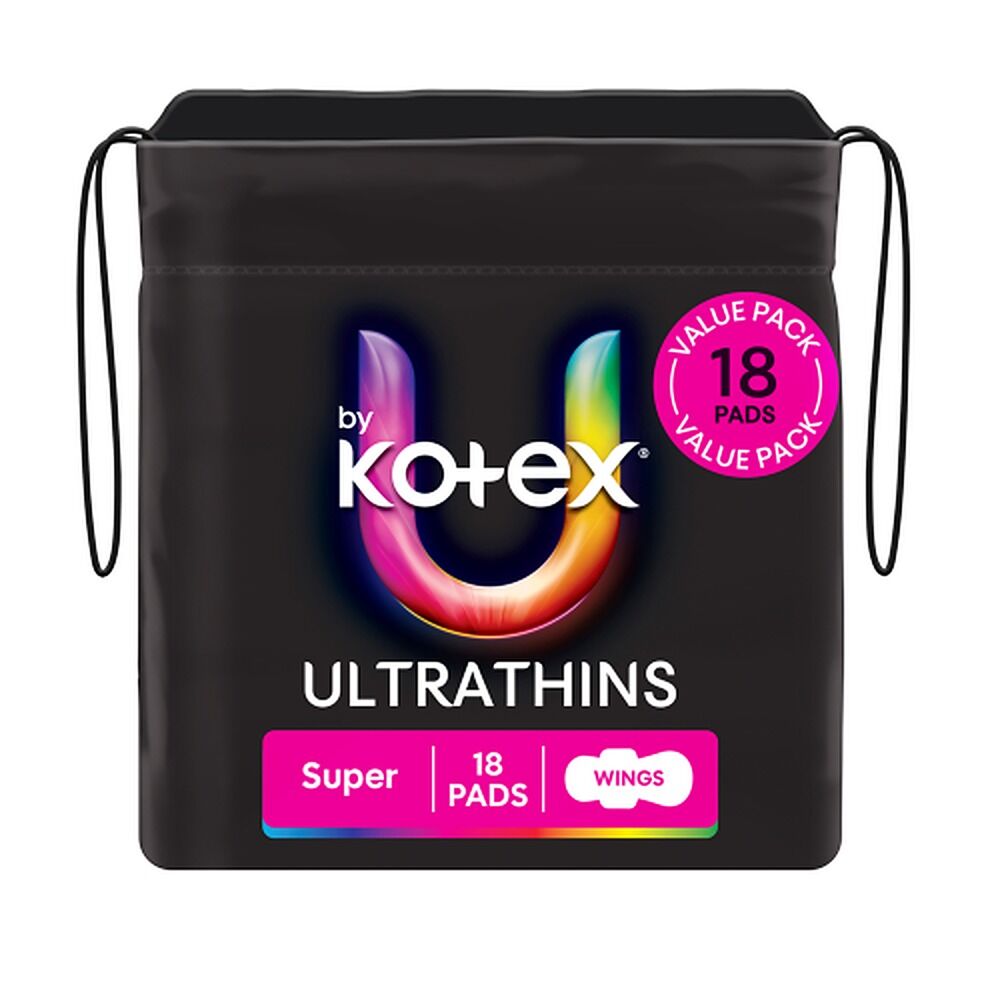 U By Kotex Ultrathin Super Pads with Wings 18 Pack x 6