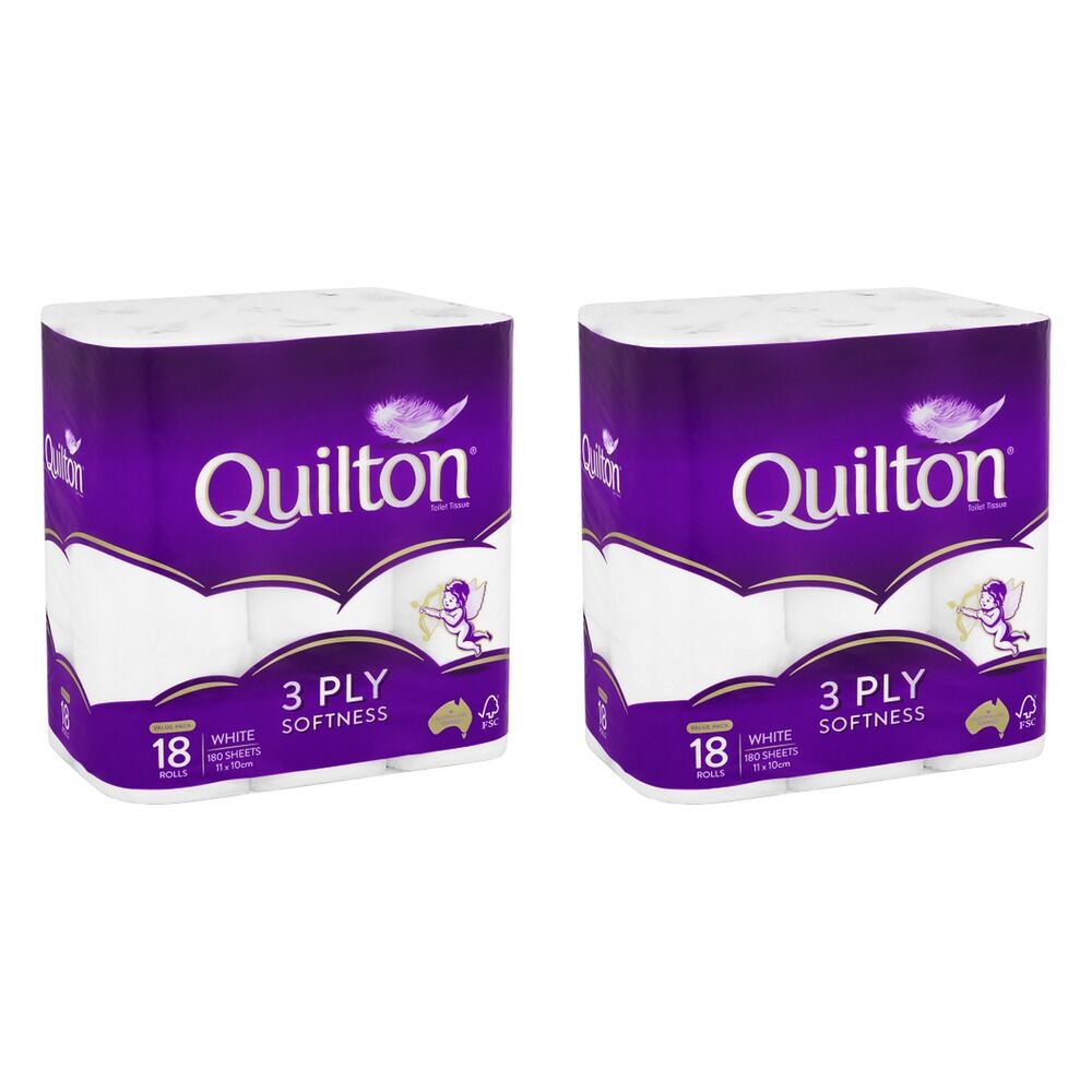 Quilton Classic White 3 Ply Toilet Tissue 18 Pack x 5 Bundle of 2