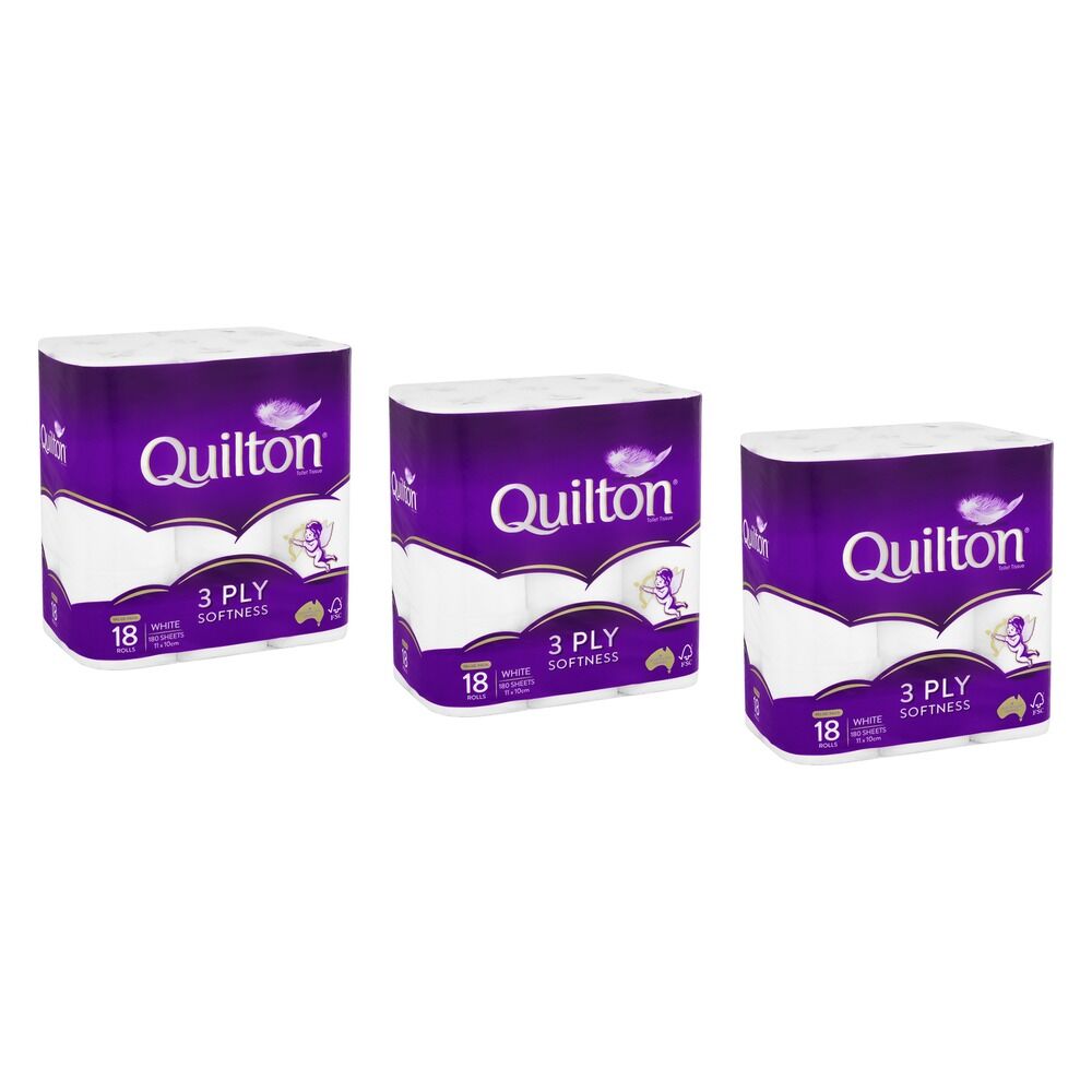 Quilton Classic White 3 Ply Toilet Tissue 18 Pack x 5 Bundle of 3
