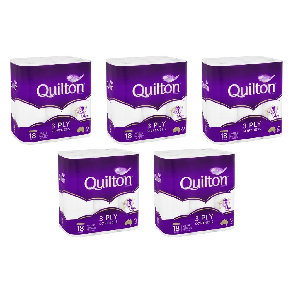 Quilton Classic White 3 Ply Toilet Tissue 18 Pack x 5 Bundle of 5