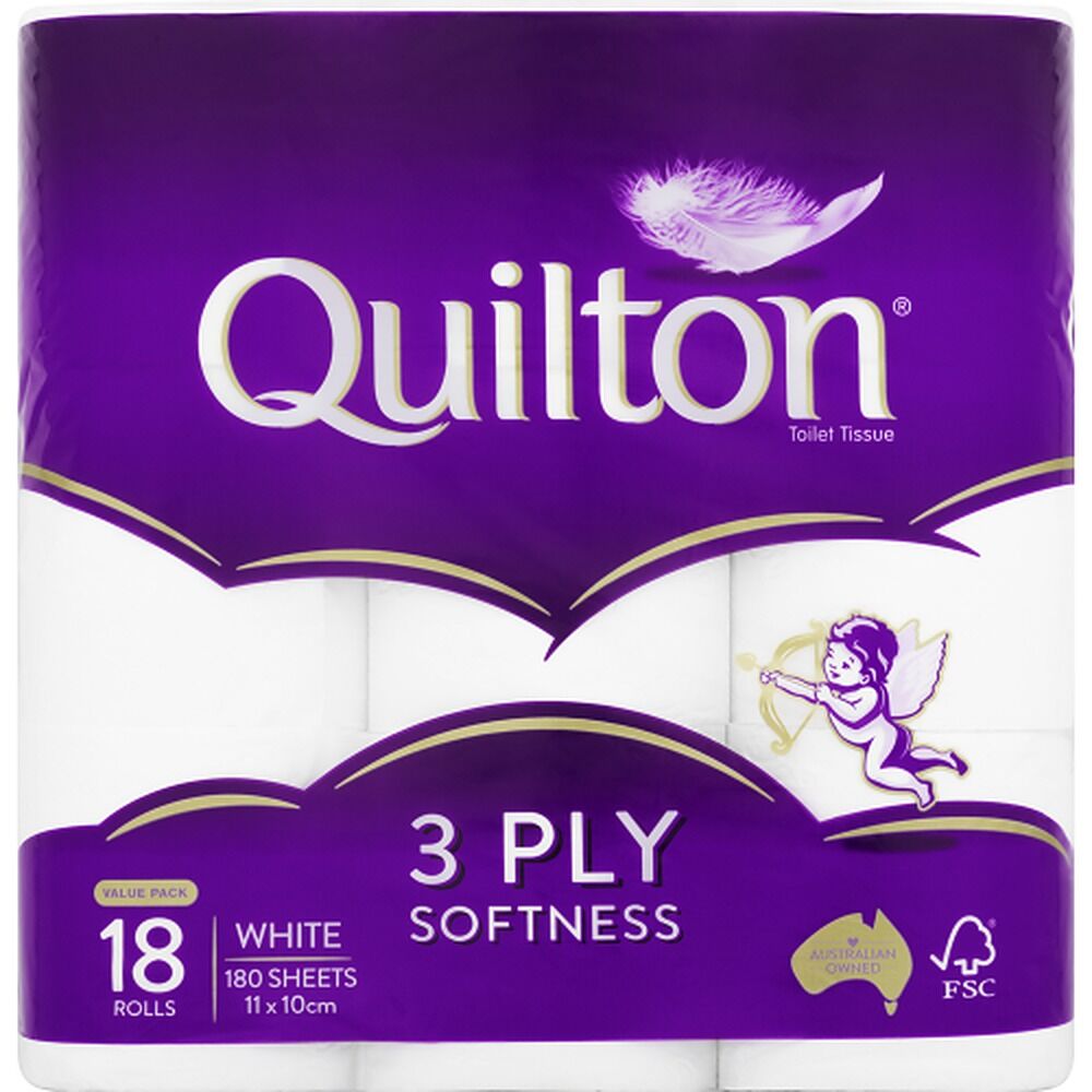 Quilton Classic White 3 Ply Toilet Tissue 18 Pack x 5