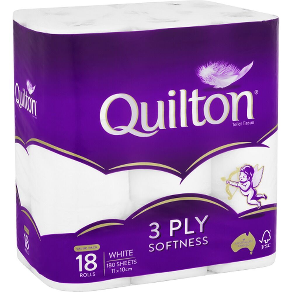 Quilton Classic White 3 Ply Toilet Tissue 18 Pack x 5