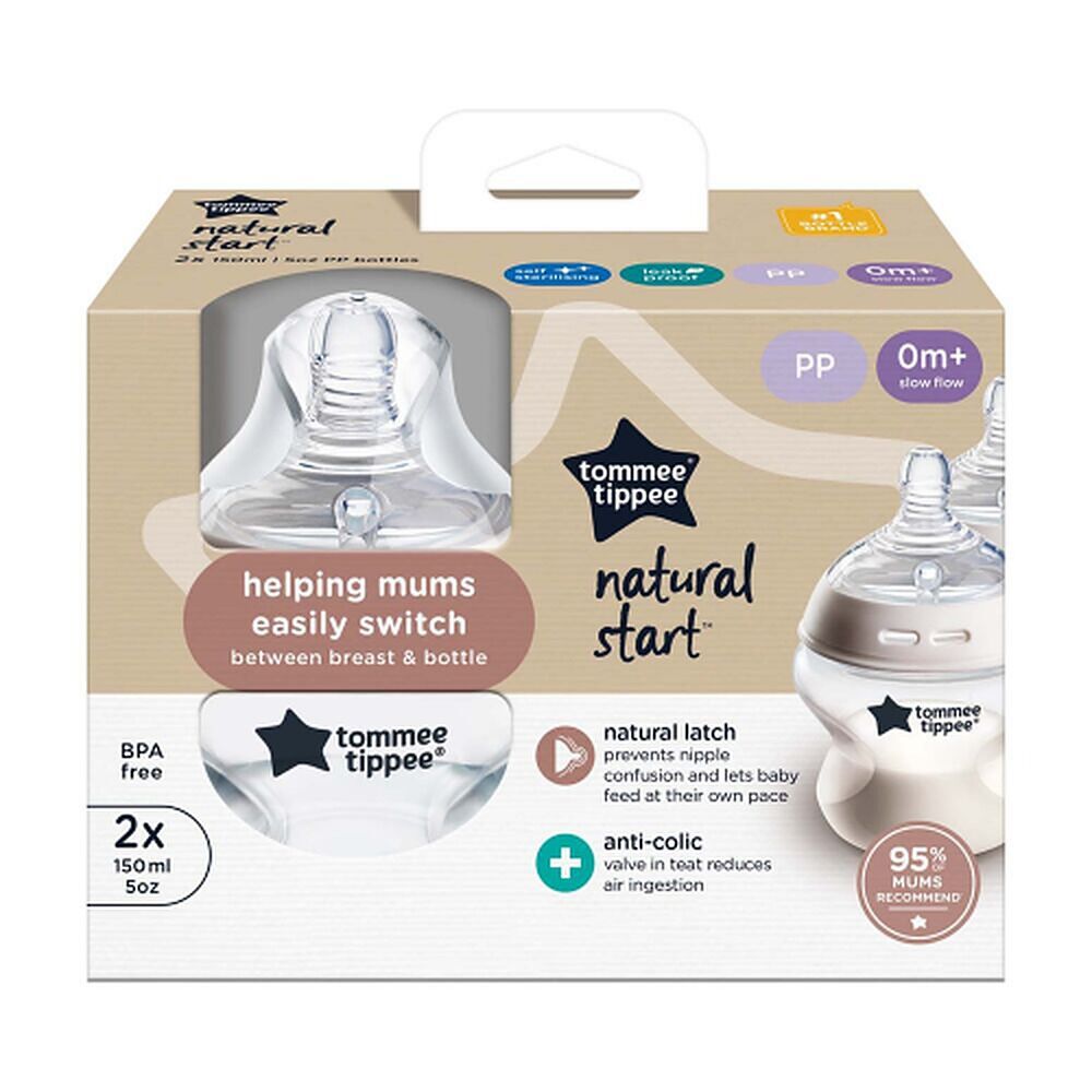 Tommee Tippee Natural Start Anti-Colic Baby Bottle 0m+ 150mL 2 Pack