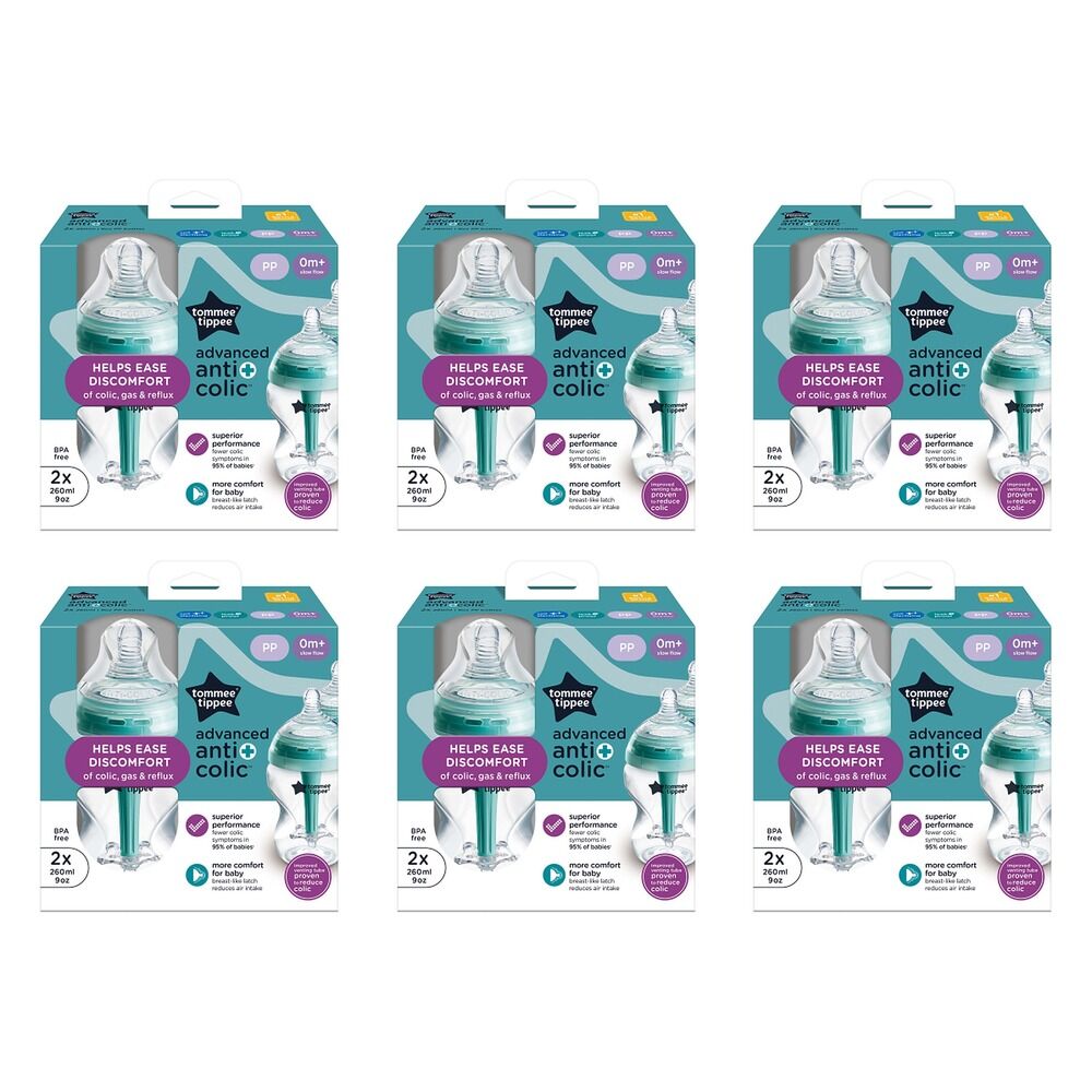 Tommee Tippee Advanced Anti-Colic Baby Bottle 0m+ Slow Flow 260mL Pack of 6