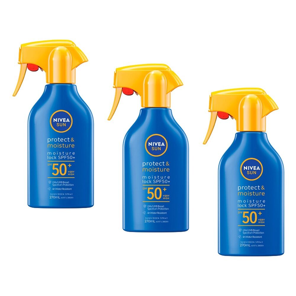 NIVEA SUN Protect & Moisture Moisture Lock Sunscreen Spray SPF50+ Pack of 3