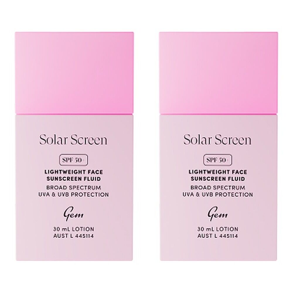 GEM Solar Screen SPF 50+ Lightweight Face Sunscreen Fluid 30mL Pack of 2