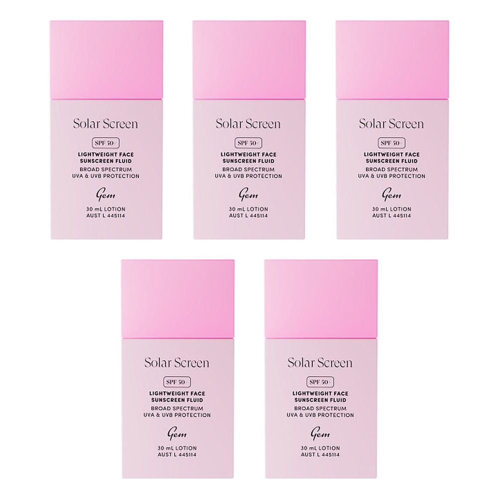 GEM Solar Screen SPF 50+ Lightweight Face Sunscreen Fluid 30mL Pack of 5