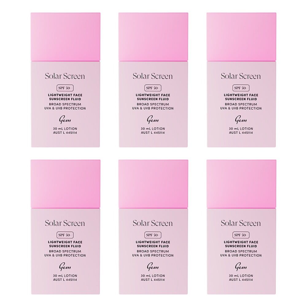 GEM Solar Screen SPF 50+ Lightweight Face Sunscreen Fluid 30mL Pack of 6