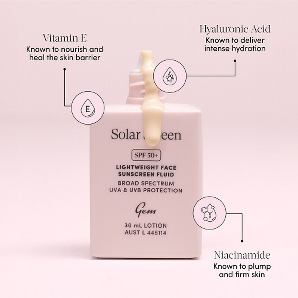 GEM Solar Screen SPF 50+ Lightweight Face Sunscreen Fluid 30mL
