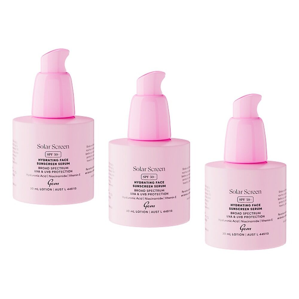 GEM Solar Screen SPF 50+ Hydrating Face Sunscreen Serum 30mL Pack of 3