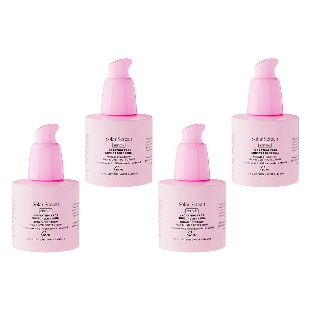 GEM Solar Screen SPF 50+ Hydrating Face Sunscreen Serum 30mL Pack of 4