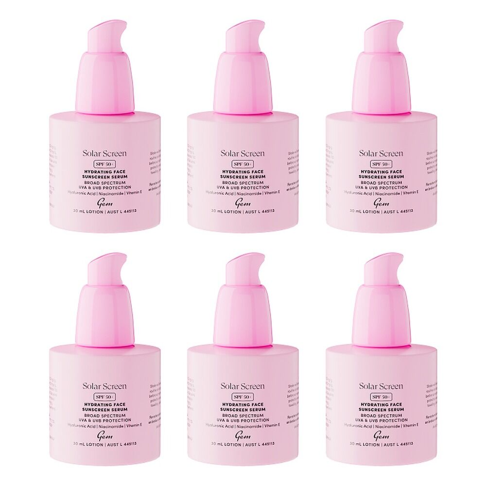 GEM Solar Screen SPF 50+ Hydrating Face Sunscreen Serum 30mL Pack of 6