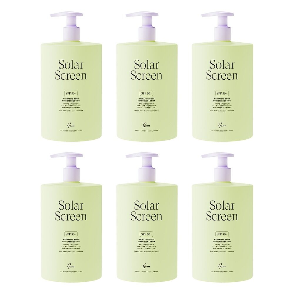 GEM Solar Screen SPF 50+ Hydrating Body Sunscreen Lotion 500mL Pack of 6