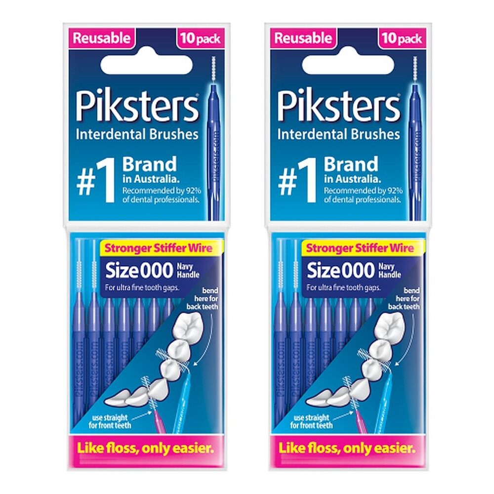 Piksters Interdental Brushes Navy Size 000 10 Pack Bundle of 2