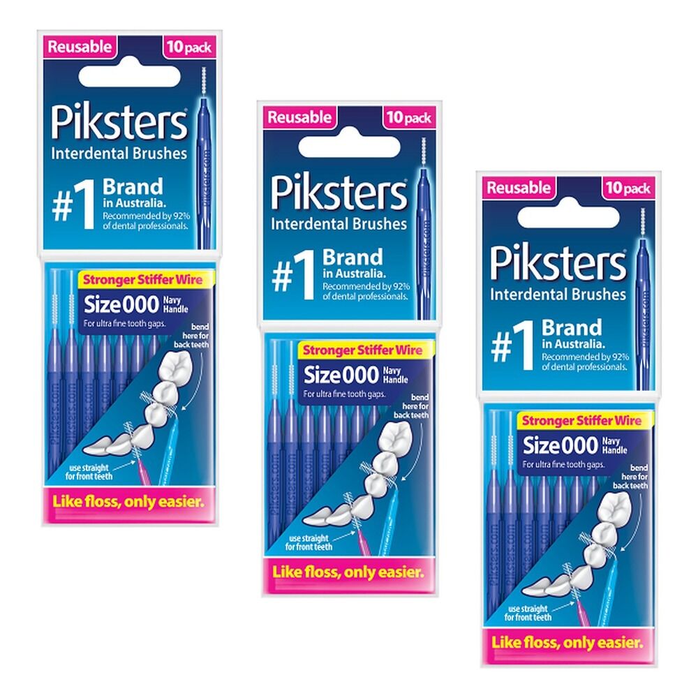 Piksters Interdental Brushes Navy Size 000 10 Pack Bundle of 3