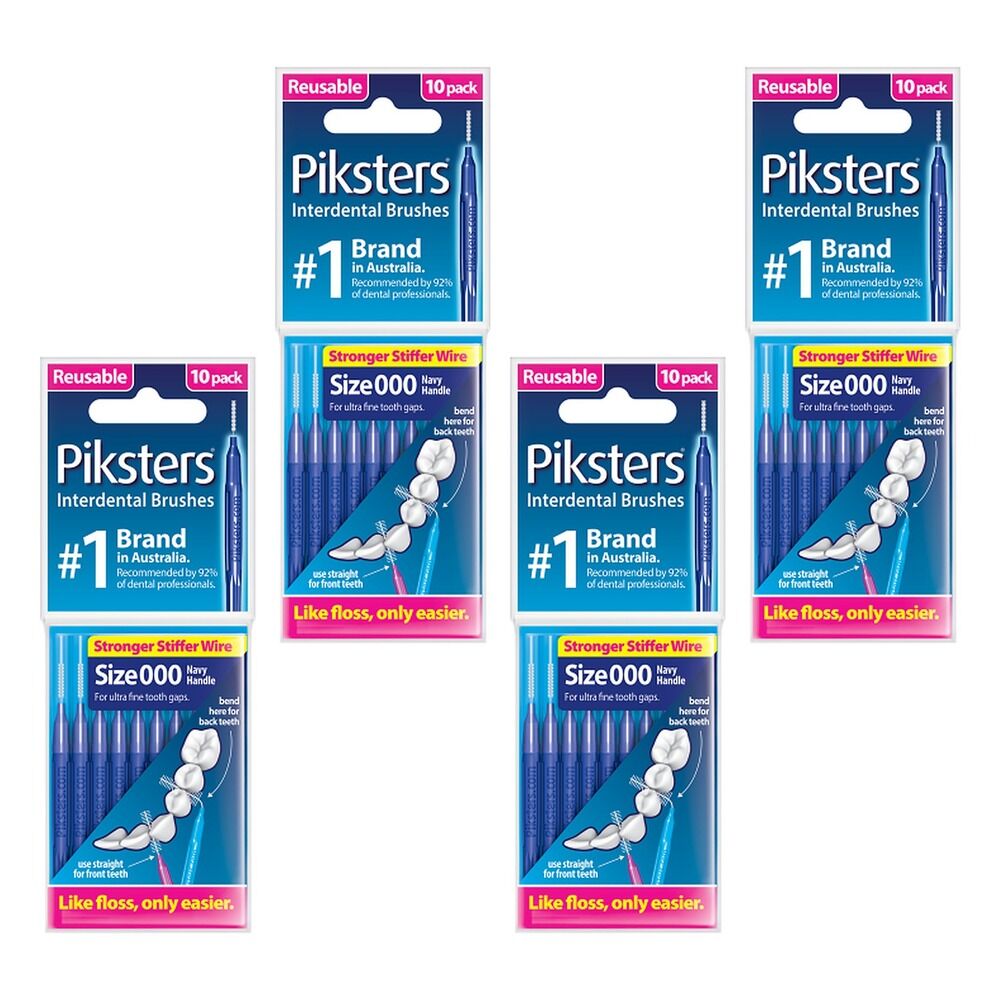 Piksters Interdental Brushes Navy Size 000 10 Pack Bundle of 4