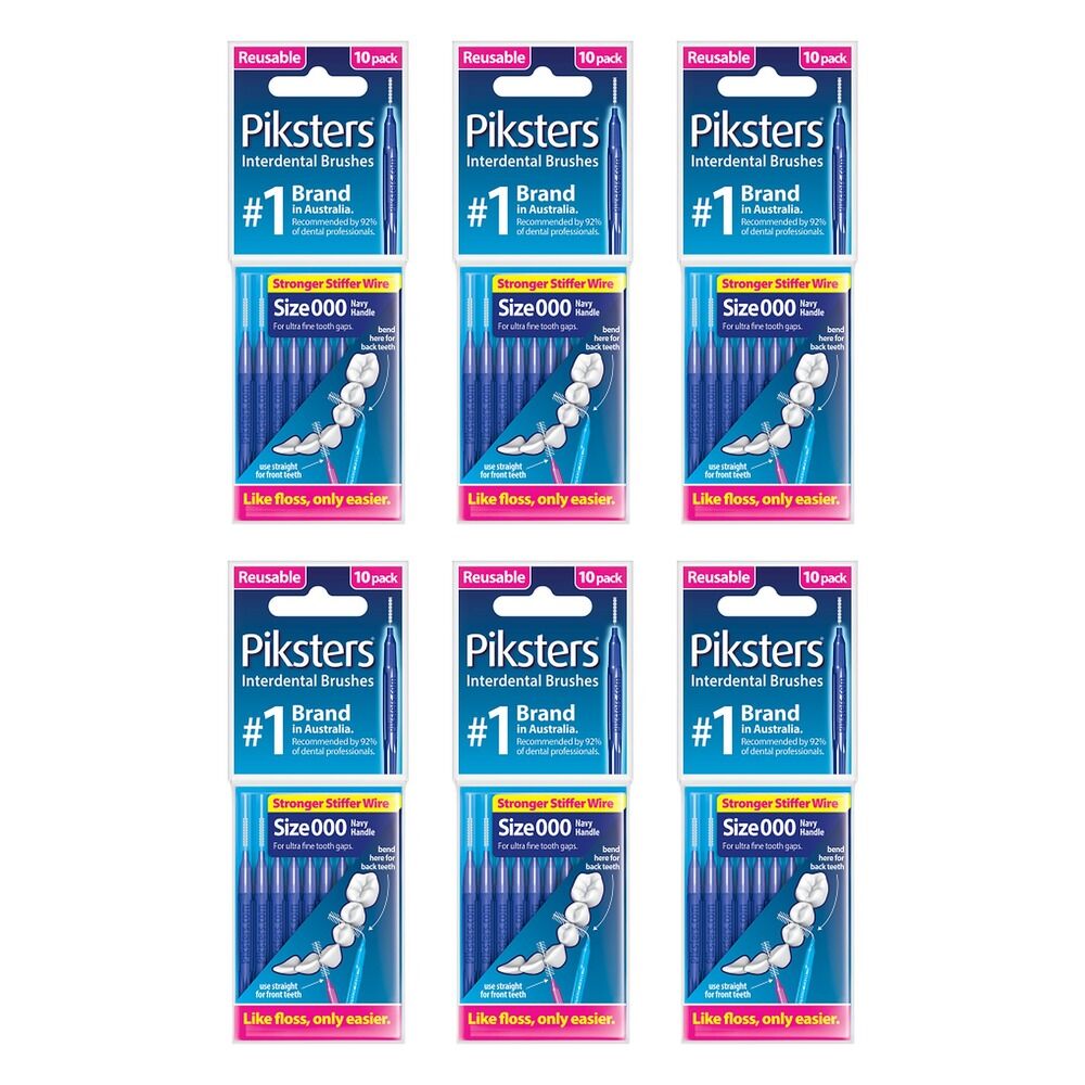 Piksters Interdental Brushes Navy Size 000 10 Pack Bundle of 6