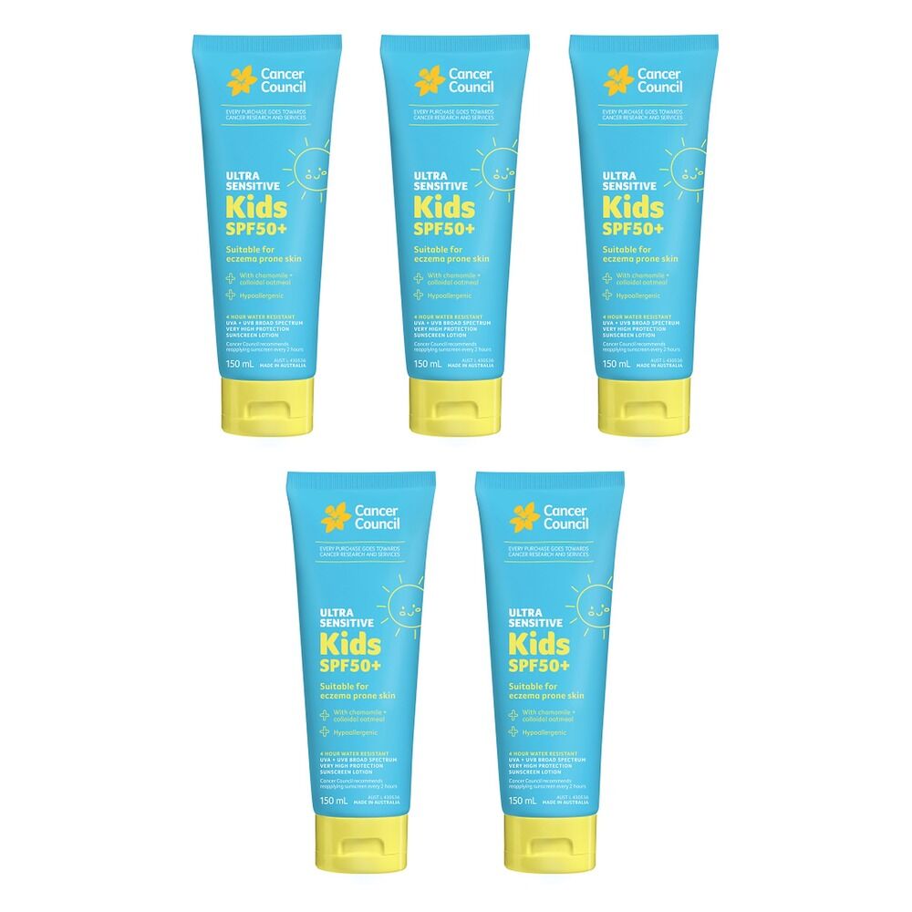 Cancer Council Ultra Sensitive Kids Sunscreen Lotion SPF 50+ 150mL Pack of 5