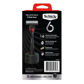 Schick 6 Razor Handle + 3 Refills + Stand 4 Piece Set