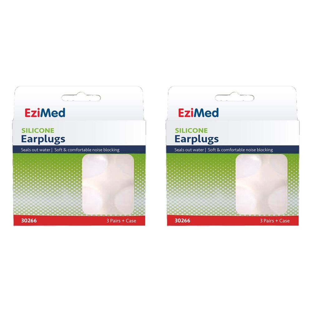 EziMed Silicon Earplugs with Case 3 Pairs x 6 Bundle of 2