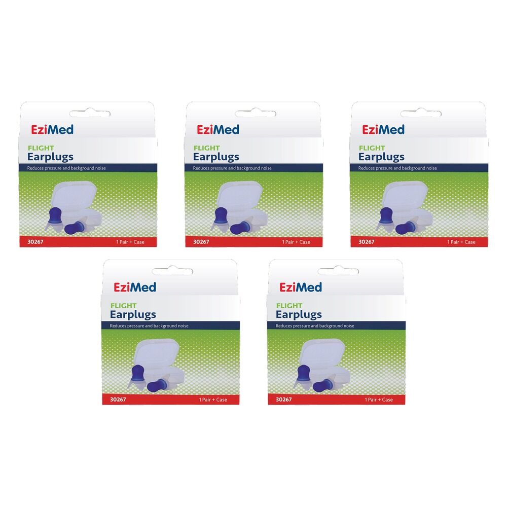 EziMed Flight Earplugs with Case x 6 Bundle of 5
