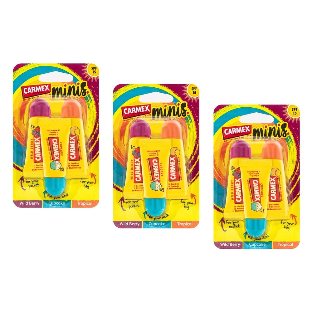 Carmex Mini Fun Lip Balm Tubes SPF15 10g 3 Pack x 10 Bundle of 3