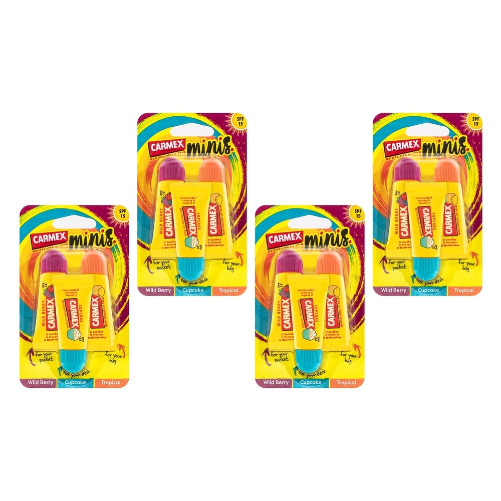 Carmex Mini Fun Lip Balm Tubes SPF15 10g 3 Pack x 10 Bundle of 4