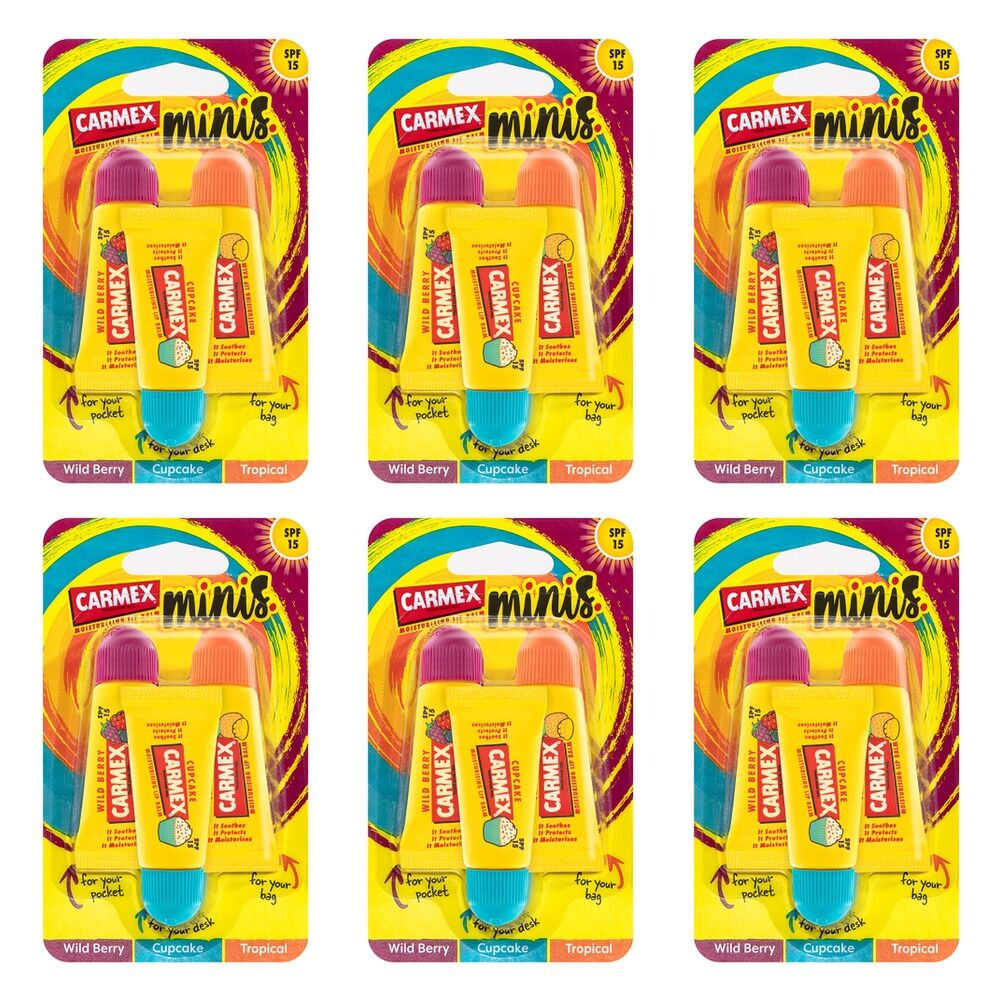 Carmex Mini Fun Lip Balm Tubes SPF15 10g 3 Pack x 10 Bundle of 6