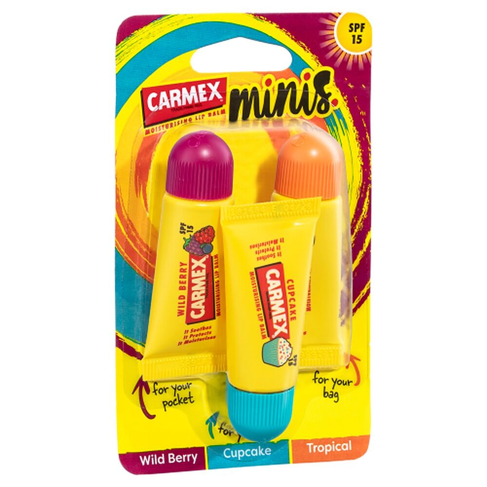 Carmex Mini Fun Lip Balm Tubes SPF15 10g 3 Pack x 10