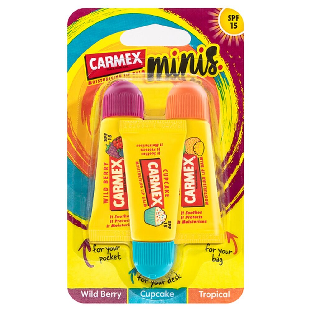 Carmex Mini Fun Lip Balm Tubes SPF15 10g 3 Pack