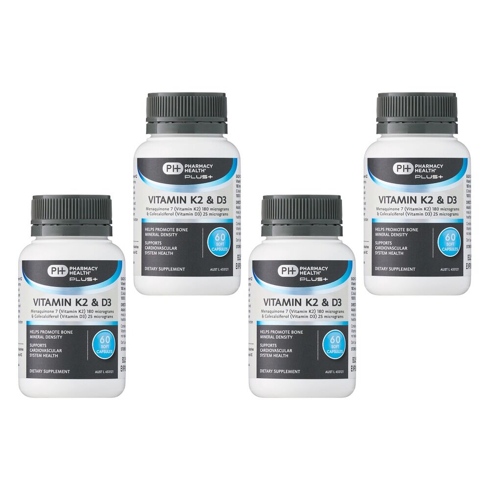 Pharmacy Health Plus Vitamin K2 & Vitamin D3 60 Capsules Pack of 4