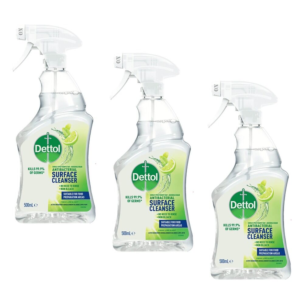 Dettol Antibacterial Surface Cleanser Trigger Fresh Lime & Mint 500ml Pack of 3