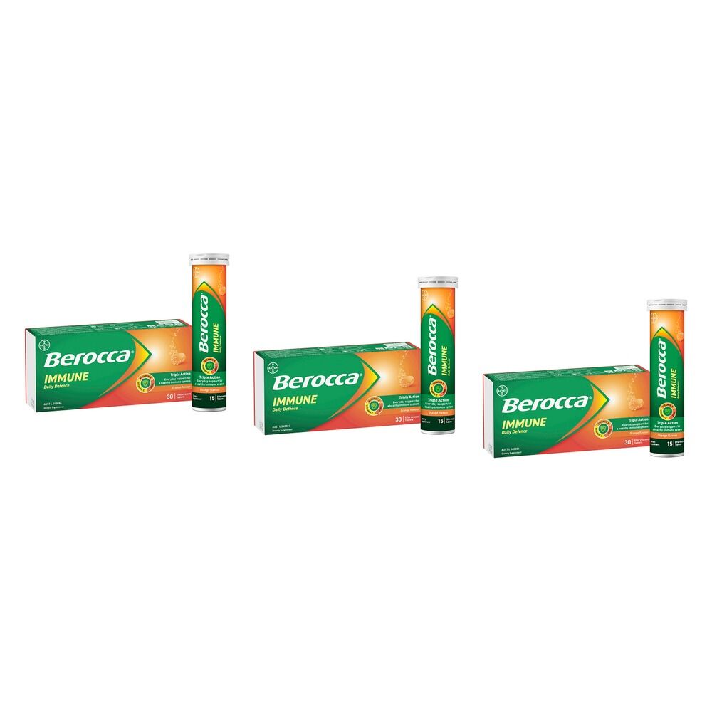 Berocca Immune Daily Defence Orange Flavour 30 Effervescent Tablets Pack of 3