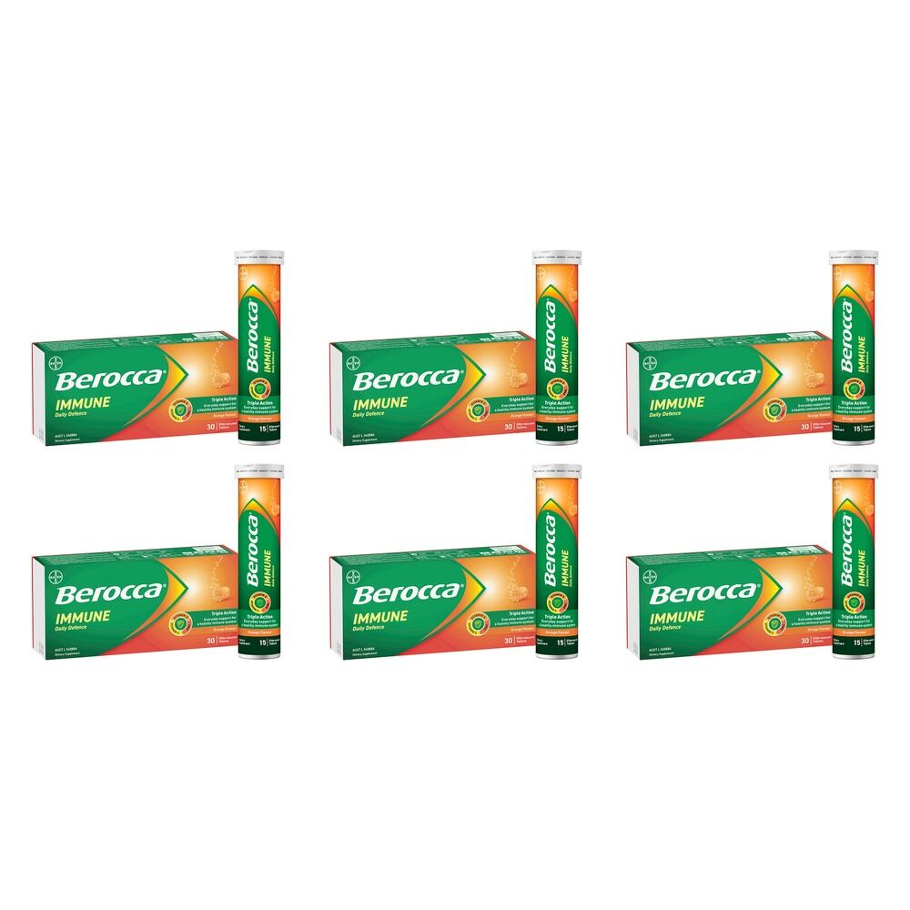 Berocca Immune Daily Defence Orange Flavour 30 Effervescent Tablets Pack of 6