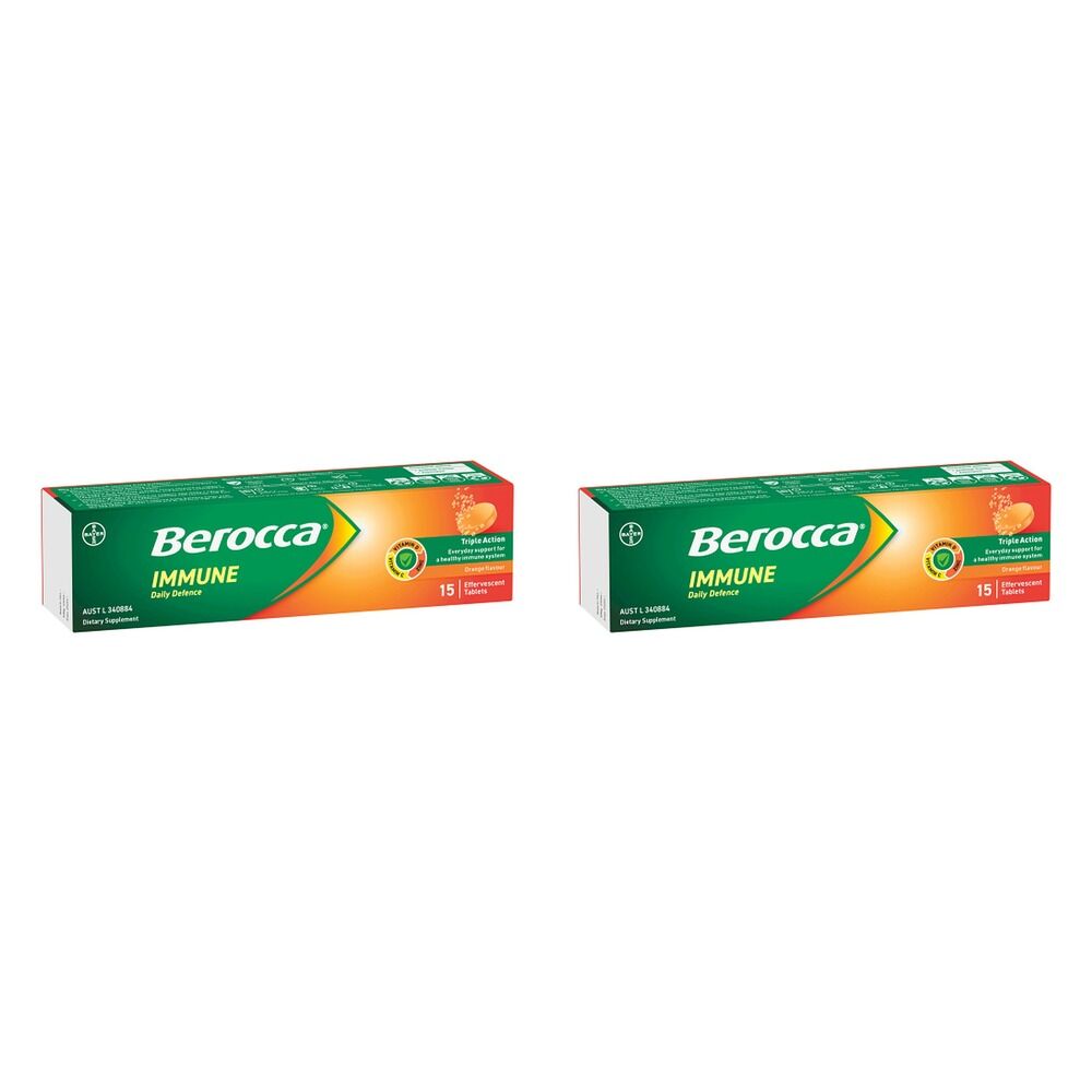 Berocca Immune Daily Defence Orange 15 Effervescent Tablets Pack of 2