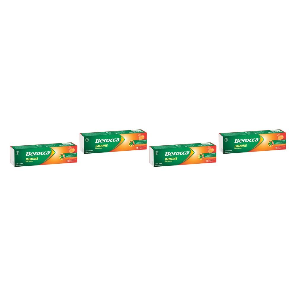 Berocca Immune Daily Defence Orange 15 Effervescent Tablets Pack of 4
