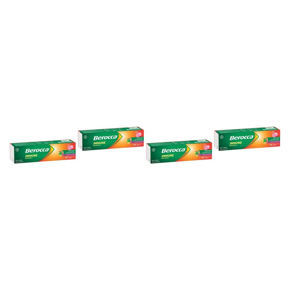 Berocca Immune Daily Defence Blackcurrant 15 Effervescent Tablets Pack of 4