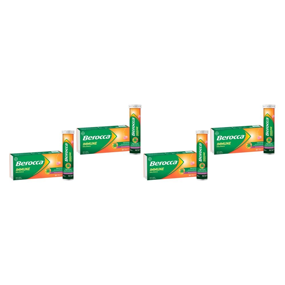 Berocca Immune Daily Defence Blackcurrant Flavour 30 Effervescent Pack of 4