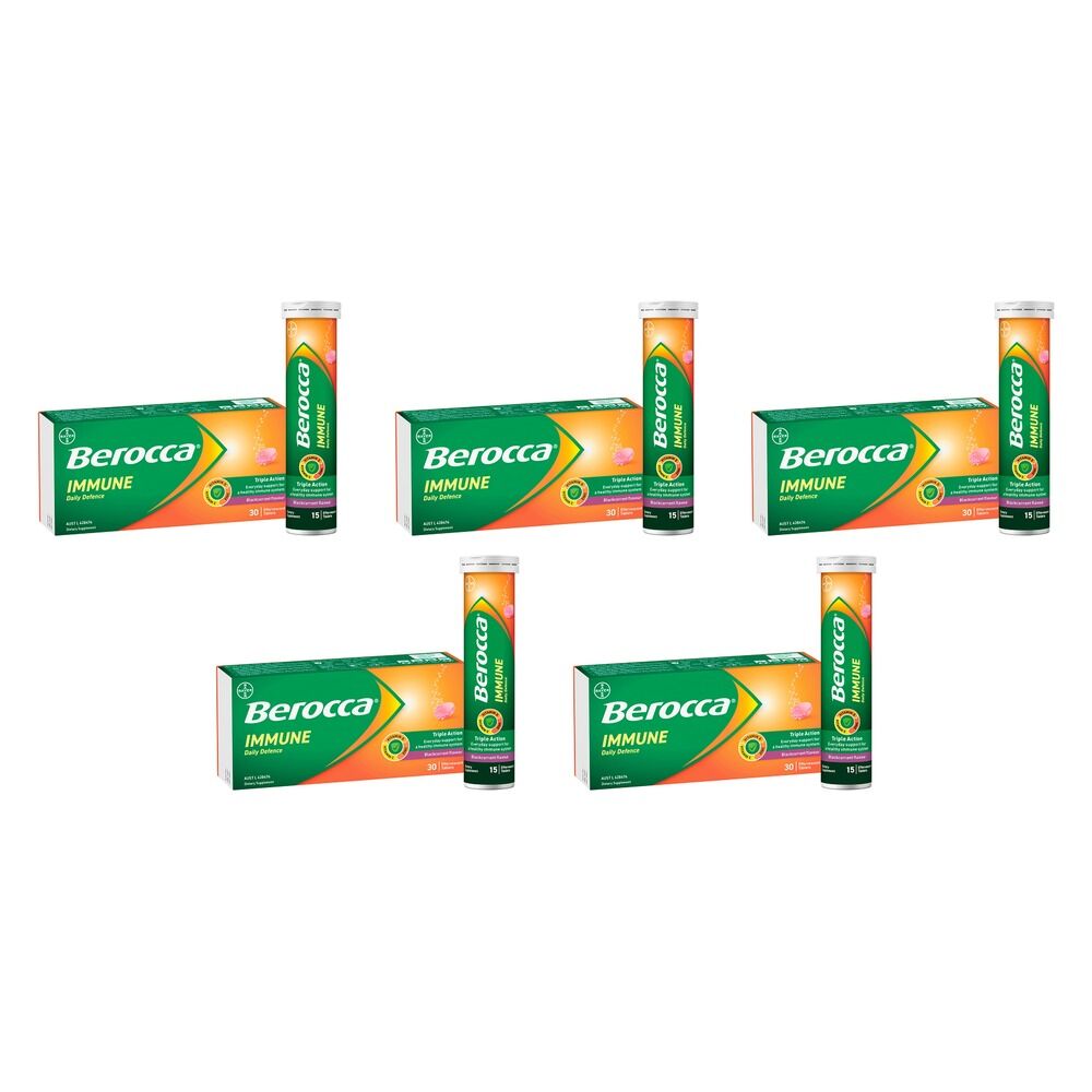 Berocca Immune Daily Defence Blackcurrant Flavour 30 Effervescent Pack of 5