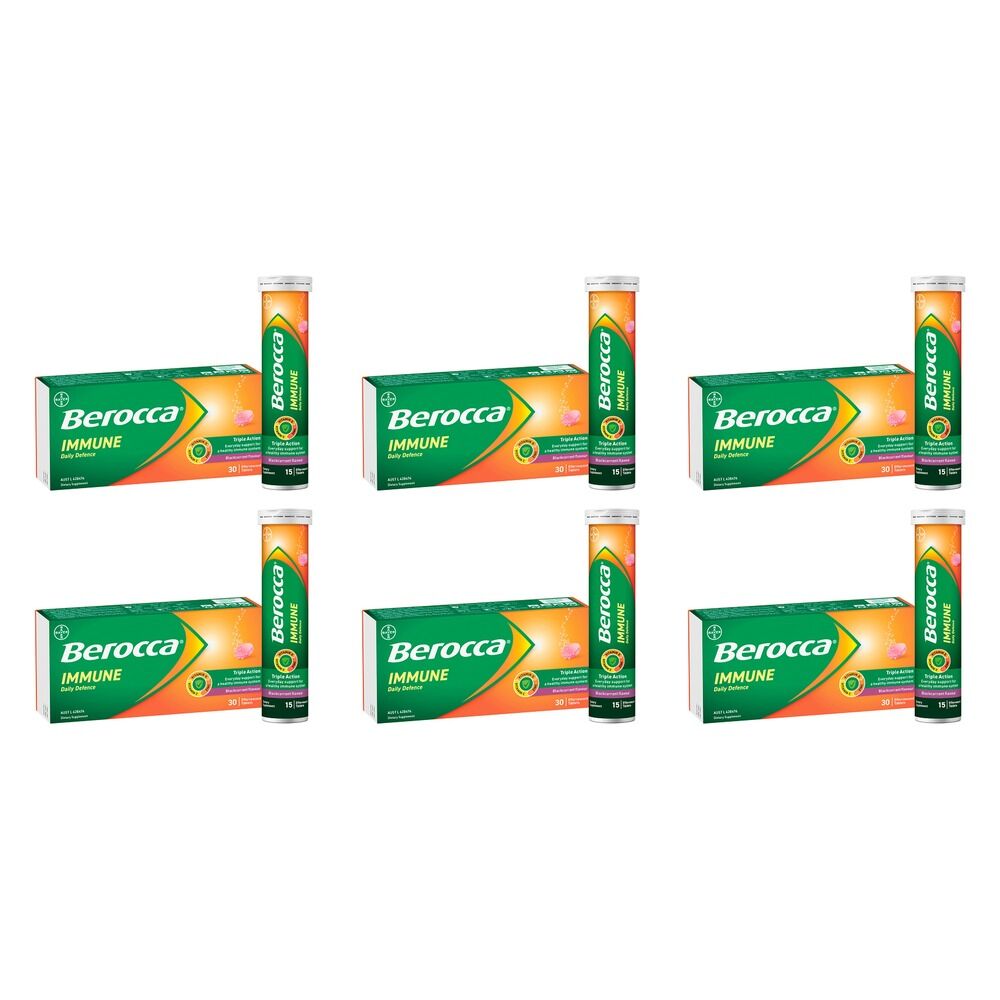 Berocca Immune Daily Defence Blackcurrant Flavour 30 Effervescent Pack of 6